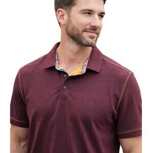 Robert Graham Polo Shirt XL Burgundy Yellow Contrast Trim Cotton Modal